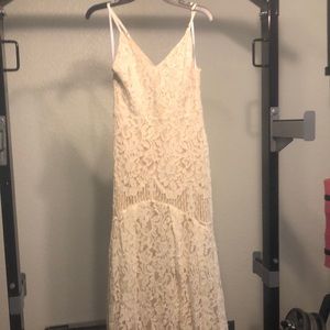 Lace dress, cream/nude, long, size M
